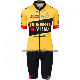 Completo Maglia + Pantaloncino con bretelle 2022 Jumbo-Visma Manica Corta Giallo Nero Donna
